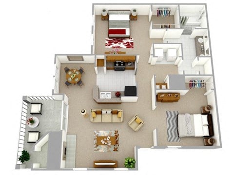 Floor plan for 1 bed, 1 bath, 908 sqft